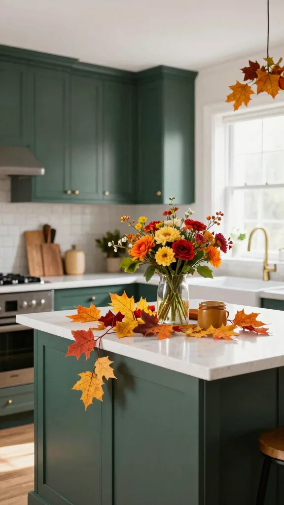 19 Dark Green and White Kitchen Ideas for a Luxurious Contrast - 16. Seasonal Decor Changes 1