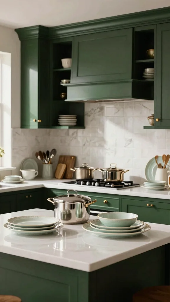 19 Dark Green and White Kitchen Ideas for a Luxurious Contrast - 19. Luxury Accessories 1