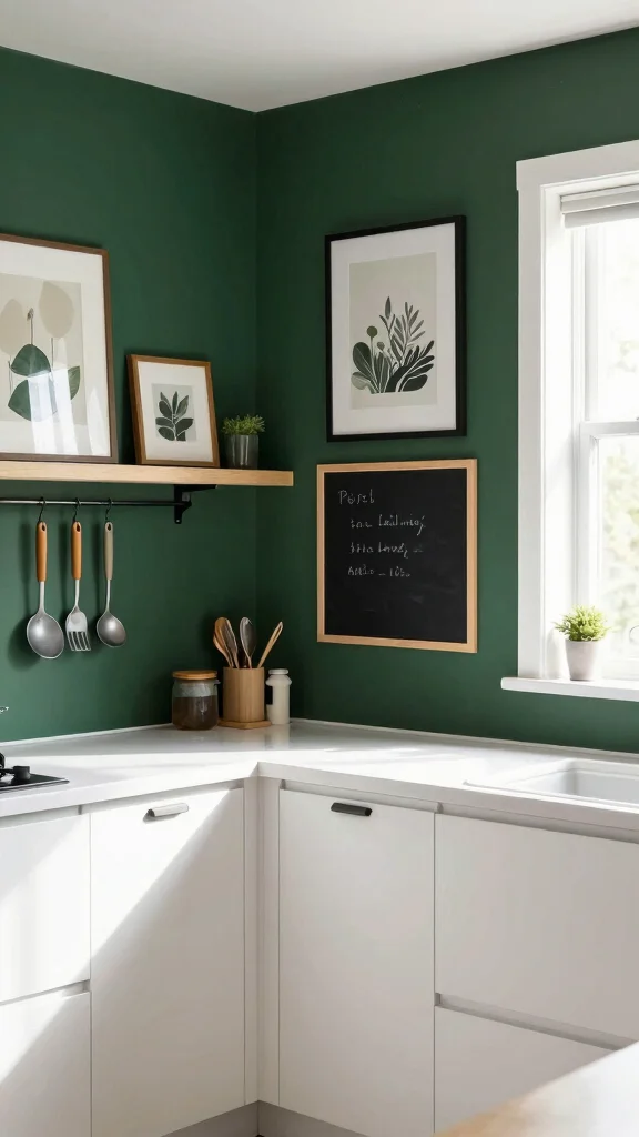 19 Dark Green and White Kitchen Ideas for a Luxurious Contrast - 3. Green Accent Wall 1