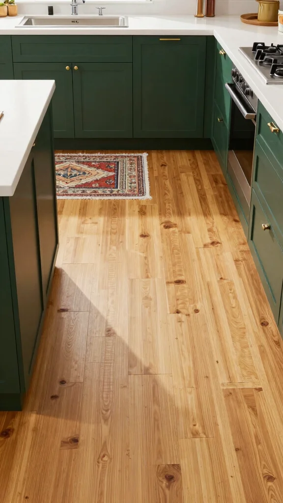 19 Dark Green and White Kitchen Ideas for a Luxurious Contrast - 8. Sustainable Flooring Options 1