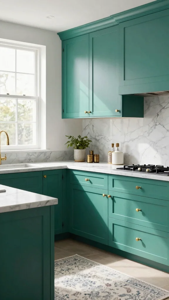 19 Green Cabinets with Black Hardware: A Sleek Design Guide - 11. Sophisticated Teal Green for a Luxe Experience 1