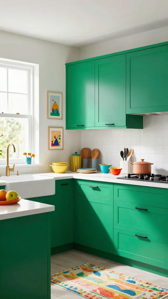 19 Green Cabinets with Black Hardware: A Sleek Design Guide - 12. Bright Kelly Green for Playful Energy 1
