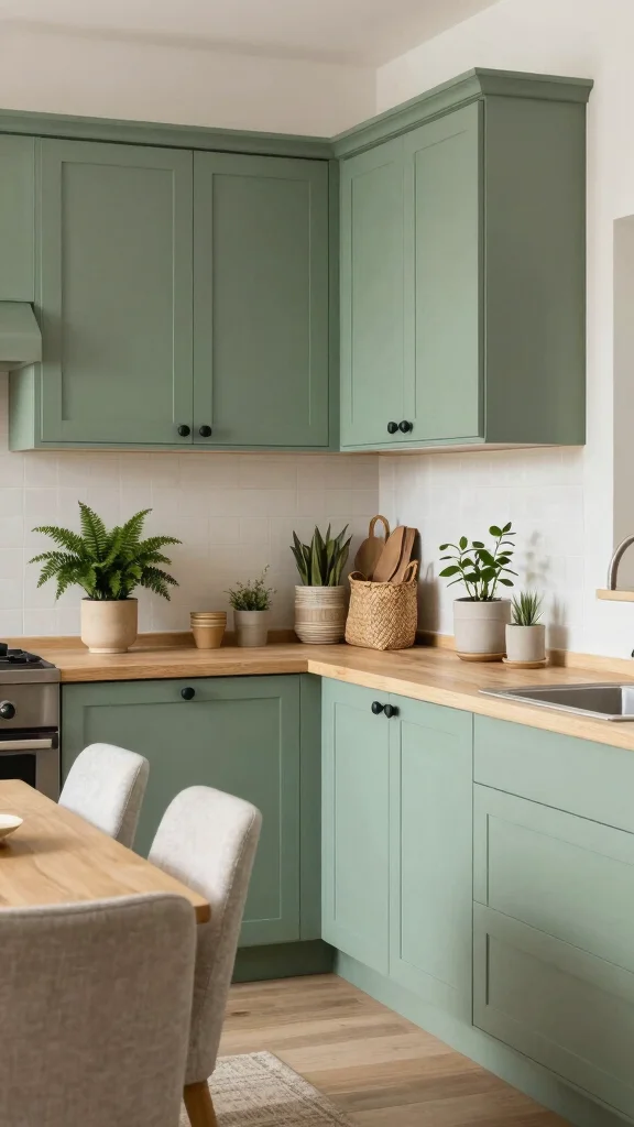 19 Green Cabinets with Black Hardware: A Sleek Design Guide - 13. Mellow Fern Green for a Soft Touch 1