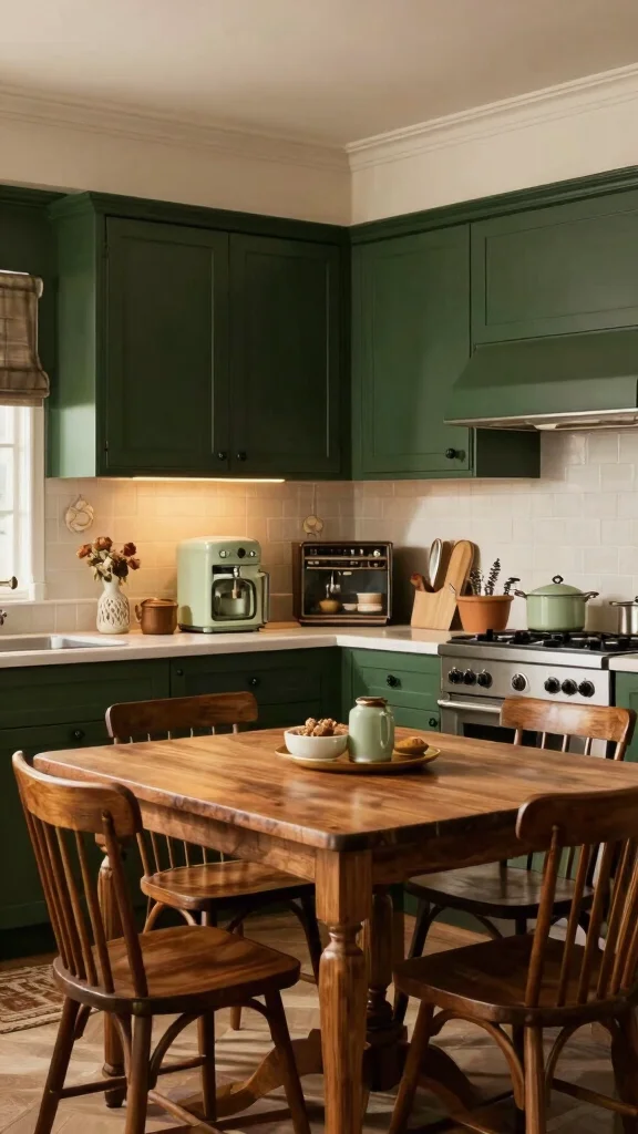 19 Green Cabinets with Black Hardware: A Sleek Design Guide - 14. Dark Forest Green with Vintage Accents 1