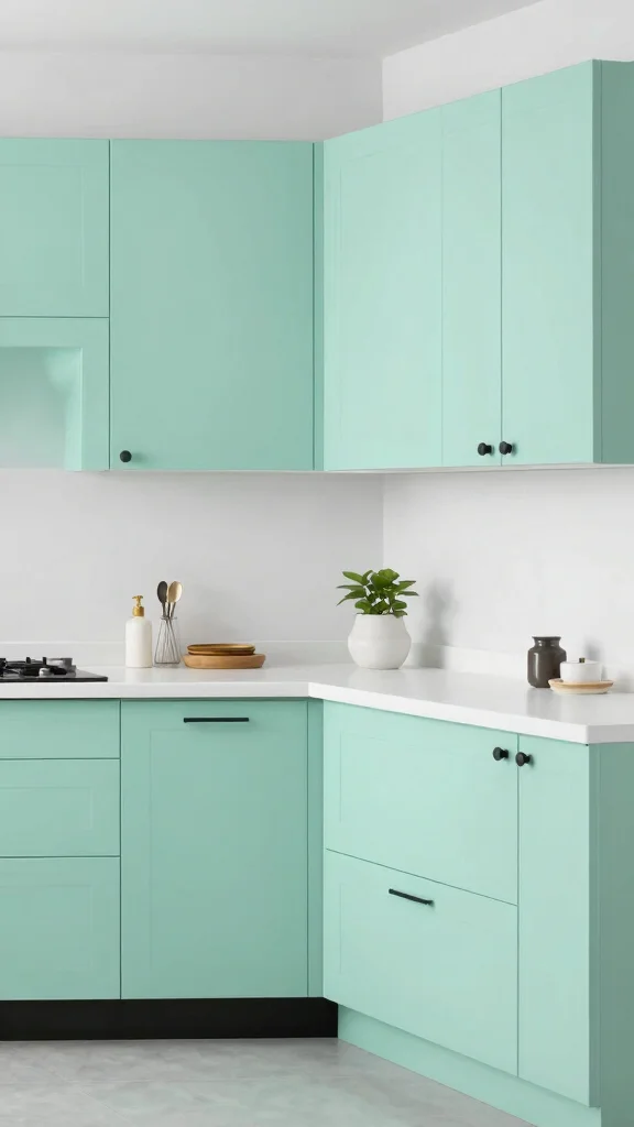 19 Green Cabinets with Black Hardware: A Sleek Design Guide - 16. Minty Fresh with Modern Touches 1