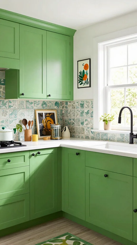 19 Green Cabinets with Black Hardware: A Sleek Design Guide - 18. Bright Green Hues for a Modern Twist 1