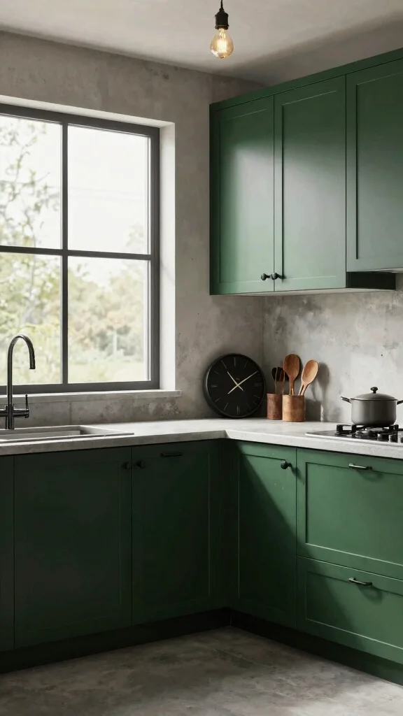 19 Green Cabinets with Black Hardware: A Sleek Design Guide - 2. Bold Forest Green with Industrial Flair 1