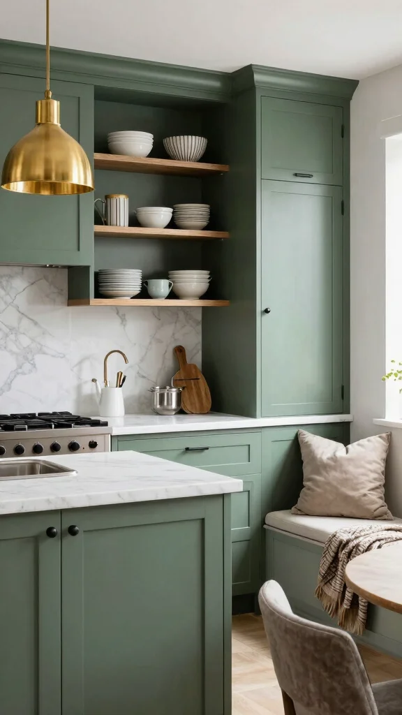 19 Green Cabinets with Black Hardware: A Sleek Design Guide - 4. Deep Sage Green for Contemporary Elegance 1