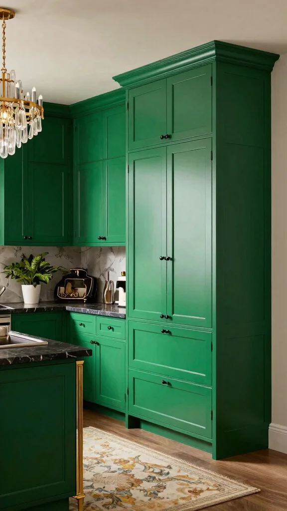19 Green Cabinets with Black Hardware: A Sleek Design Guide - 5. Jewel Tones: Emerald Green for Glamour 1