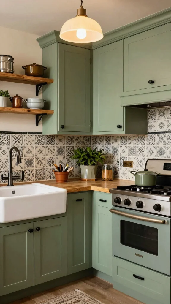 19 Green Cabinets with Black Hardware: A Sleek Design Guide - 8. Classic Sage with Vintage Accents 1