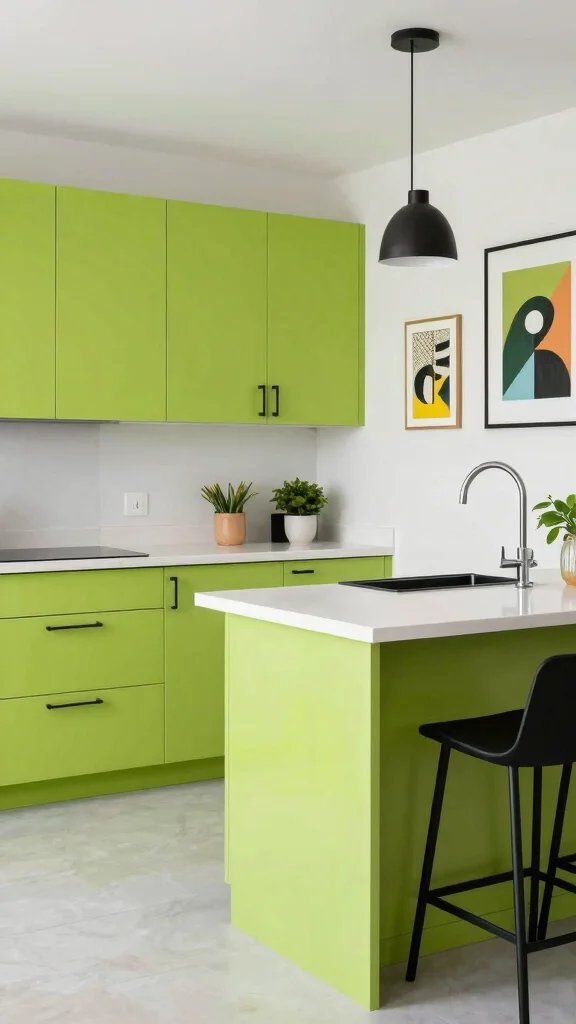 19 Green Cabinets with Black Hardware: A Sleek Design Guide - 9. Bold Lime Green with Modern Flair 1