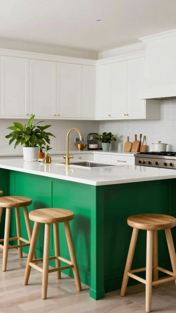 19 Green Kitchen Islands with White Cabinets for a Wow Effect - 1. Bold Emerald Elegance 1