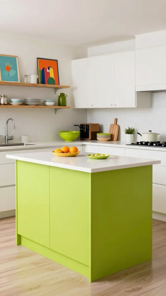 19 Green Kitchen Islands with White Cabinets for a Wow Effect - 10. Bright Lime Freshness 1
