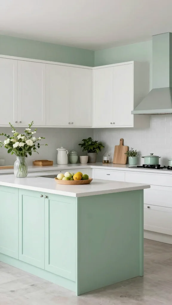 19 Green Kitchen Islands with White Cabinets for a Wow Effect - 11. Eco-Friendly Pastel Greens 1