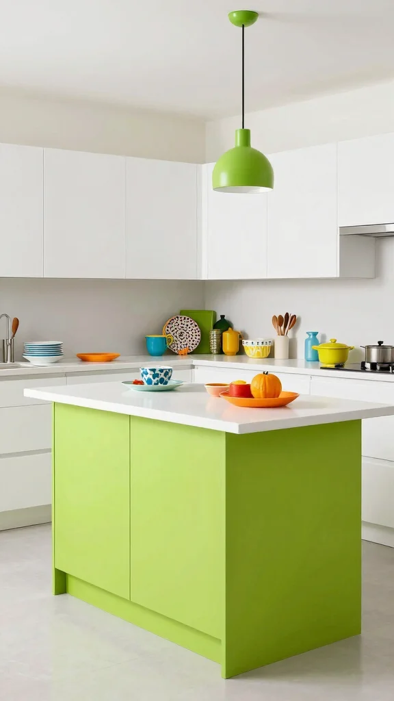 19 Green Kitchen Islands with White Cabinets for a Wow Effect - 12. Bright and Bold Lime Accents 1
