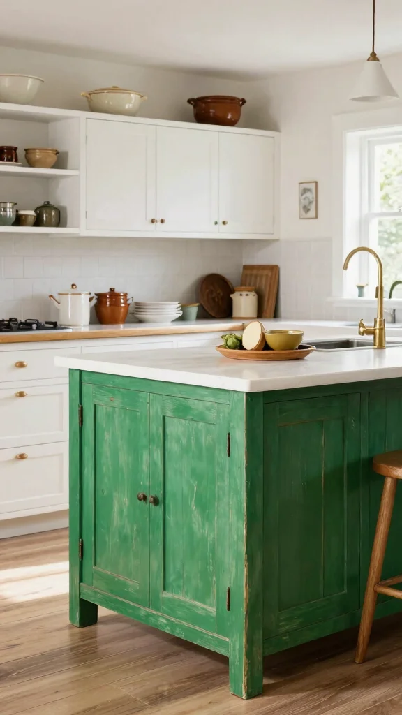 19 Green Kitchen Islands with White Cabinets for a Wow Effect - 14. Radiant Rustic Green 1
