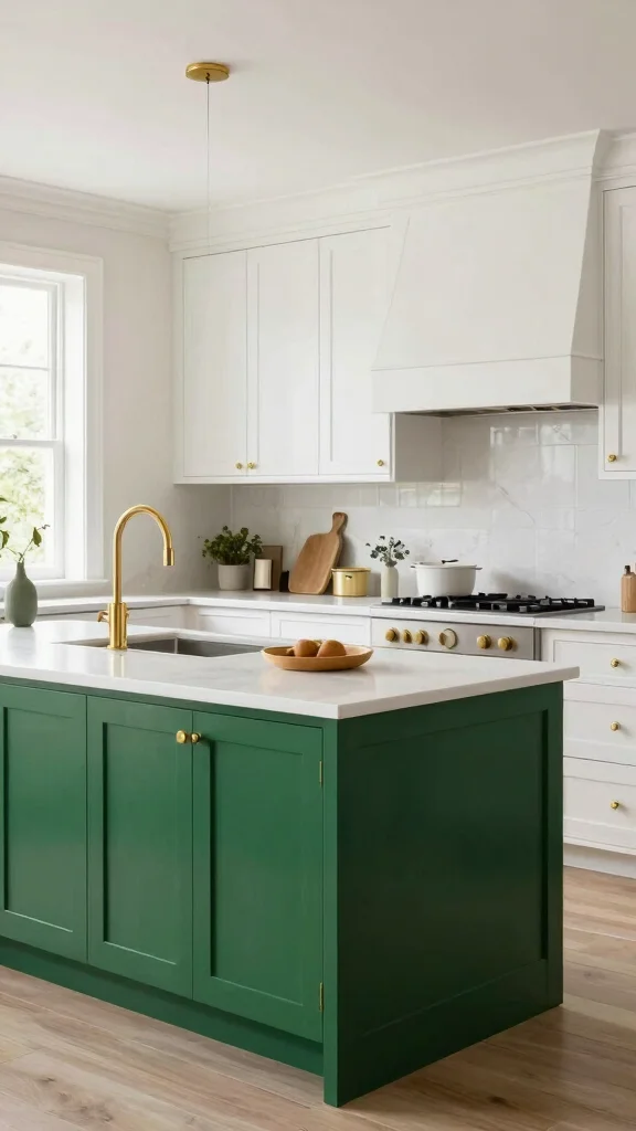 19 Green Kitchen Islands with White Cabinets for a Wow Effect - 15. Lush Hunter Green 1