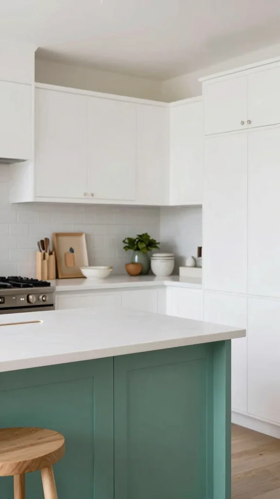 19 Green Kitchen Islands with White Cabinets for a Wow Effect - 16. Tranquil Teal Touch 1