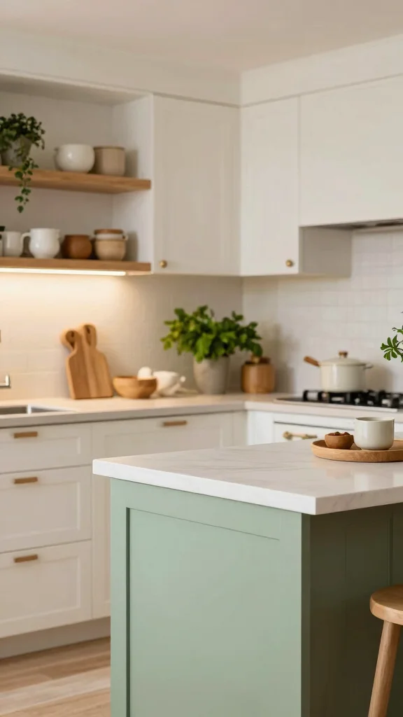 19 Green Kitchen Islands with White Cabinets for a Wow Effect - 2. Soft Sage Serenity 1