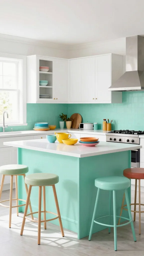 19 Green Kitchen Islands with White Cabinets for a Wow Effect - 3. Vibrant Mint Delight 1