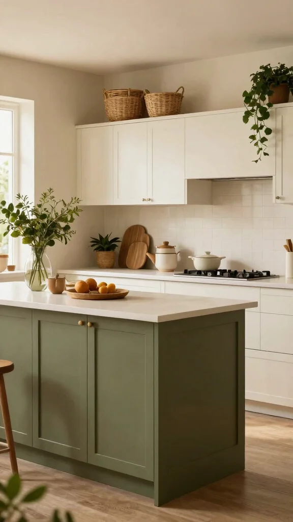 19 Green Kitchen Islands with White Cabinets for a Wow Effect - 4. Nature-Inspired Olive 1