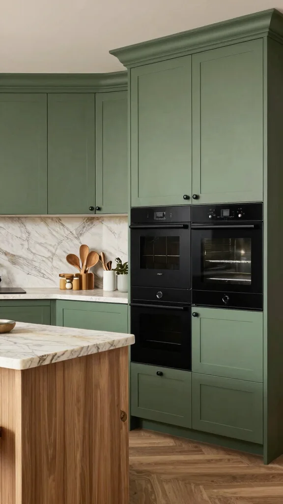 19 Green Kitchens with Black Appliances That Look Amazing - 19. Moss Green with Elegant Black 1