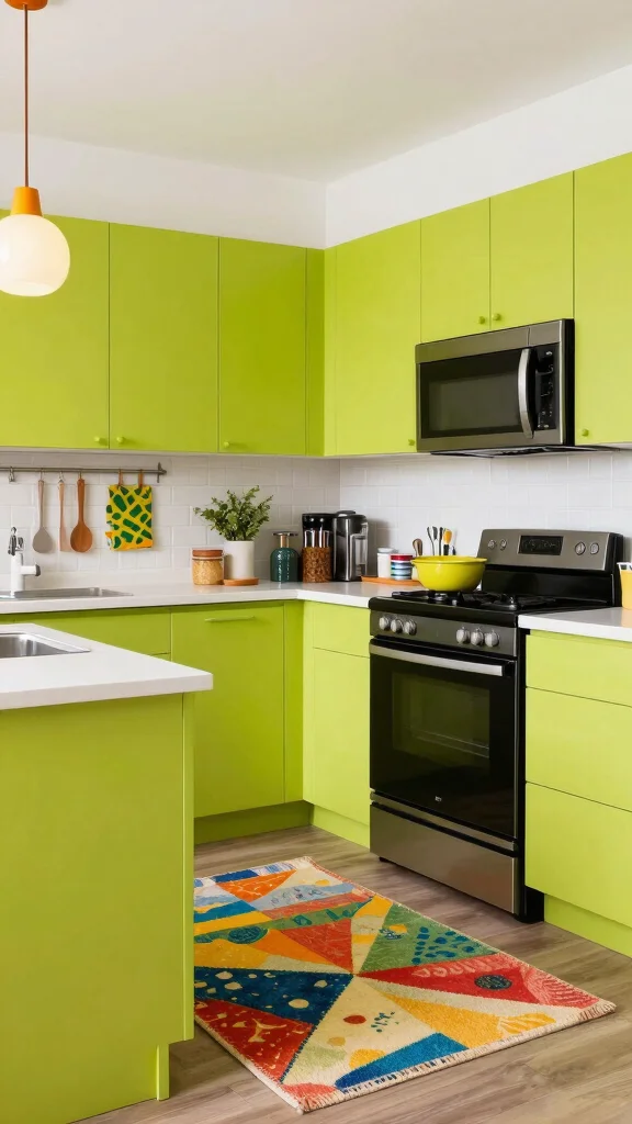 19 Green Kitchens with Black Appliances That Look Amazing - 7. Bright Lime Green for a Splash of Fun 1