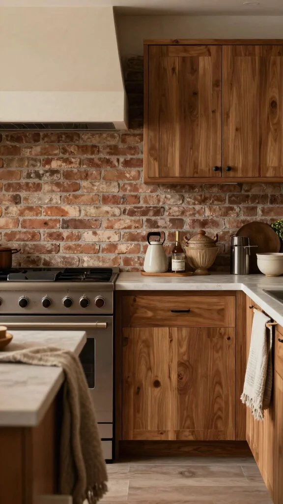 19 Green and Natural Wood Kitchen Ideas for Warm Tones - 12. Textured Accents 1