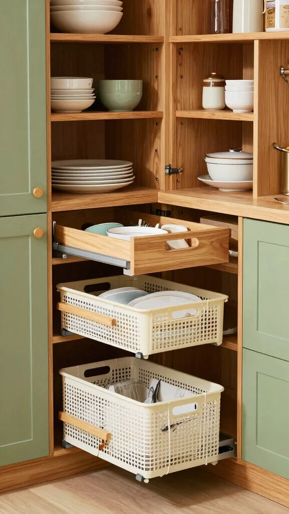 19 Green and Natural Wood Kitchen Ideas for Warm Tones - 14. Smart Storage Solutions 1