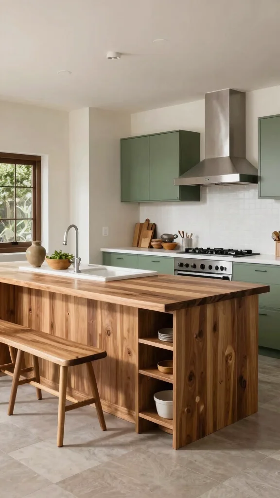 19 Green and Natural Wood Kitchen Ideas for Warm Tones - 17. Multi-functional Islands 1
