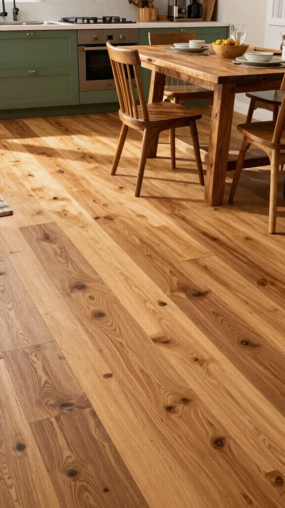 19 Green and Natural Wood Kitchen Ideas for Warm Tones - 3. Natural Wood Flooring 1