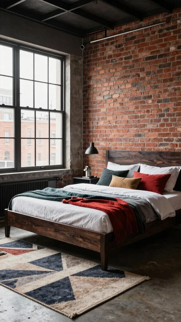 19 Master Bedroom Inspirations with Dark Wood Furniture Design - 10. Urban Loft: Industrial Touches with Dark Wood 1