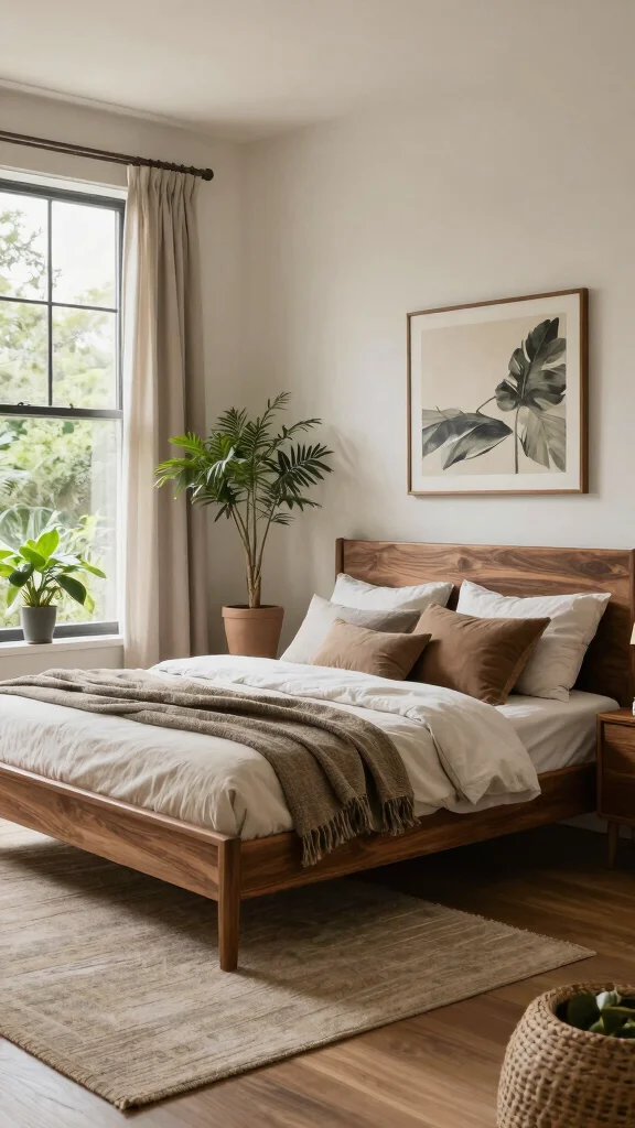 19 Master Bedroom Inspirations with Dark Wood Furniture Design - 14. Nature-Inspired: Bringing the Outdoors Inside 1