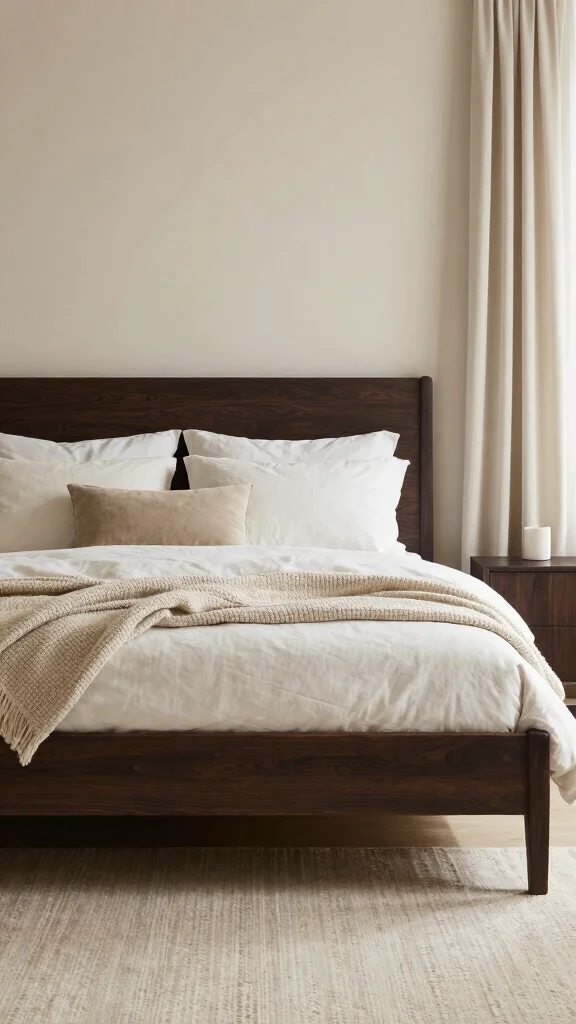 19 Master Bedroom Inspirations with Dark Wood Furniture Design - 16. Soft Neutrals: Dark Wood with Subtle Hues 1
