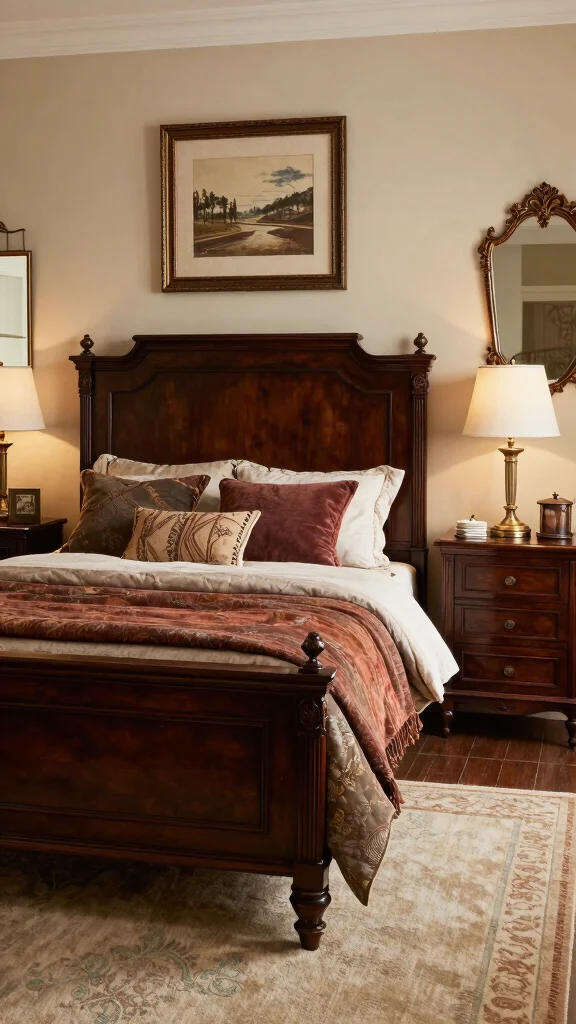 19 Master Bedroom Inspirations with Dark Wood Furniture Design - 8. Traditional Charm: Classic Dark Wood Designs 1