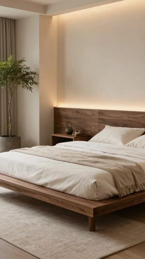 19 Master Bedroom Inspirations with Dark Wood Furniture Design - 9. Zen Oasis: Serene Spaces with Dark Wood 1