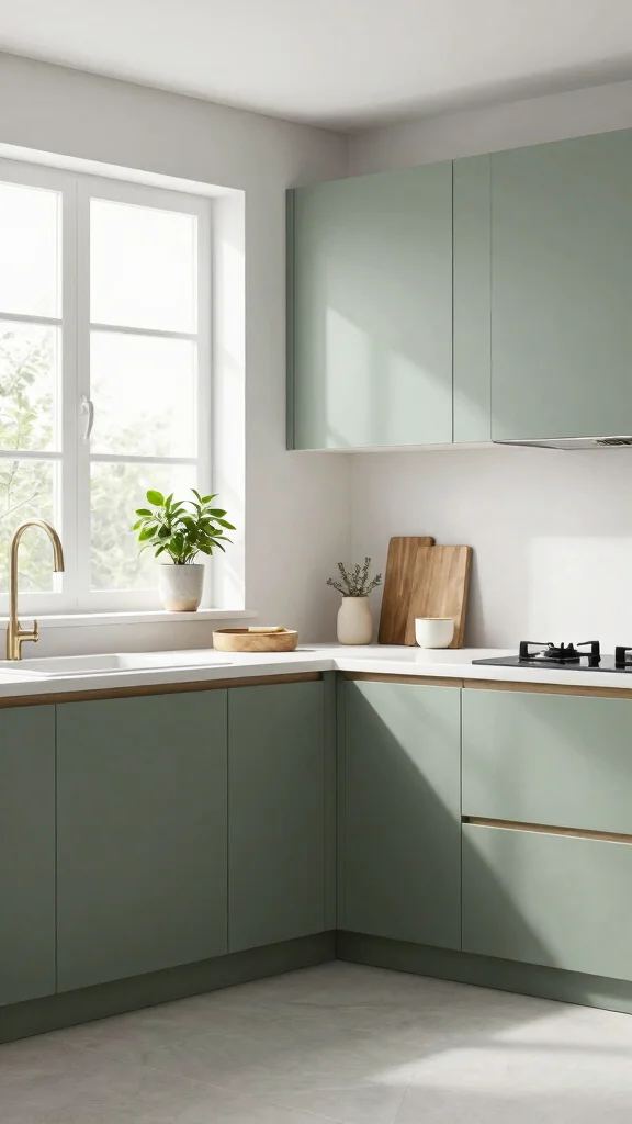 19 Sage Green Kitchens with White Cabinets That Always Look Good - 10. Sleek Scandinavian Design 1