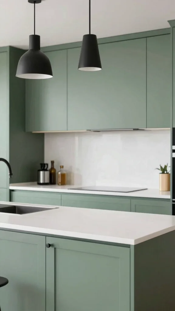 19 Sage Green Kitchens with White Cabinets That Always Look Good - 11. Timeless Black and White Contrast 1
