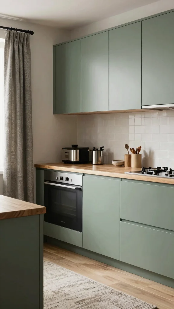 19 Sage Green Kitchens with White Cabinets That Always Look Good - 15. Mixing Materials for Texture 1