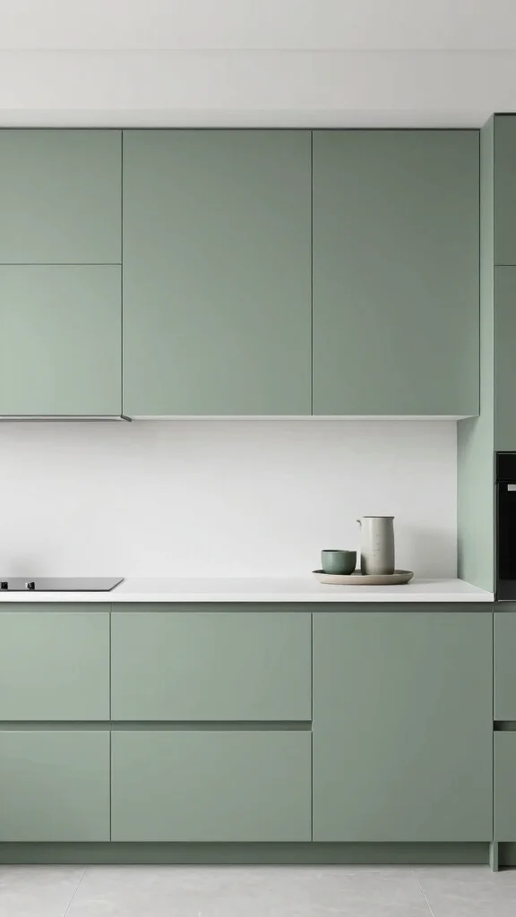 19 Sage Green Kitchens with White Cabinets That Always Look Good - 3. Minimalist Elegance 1