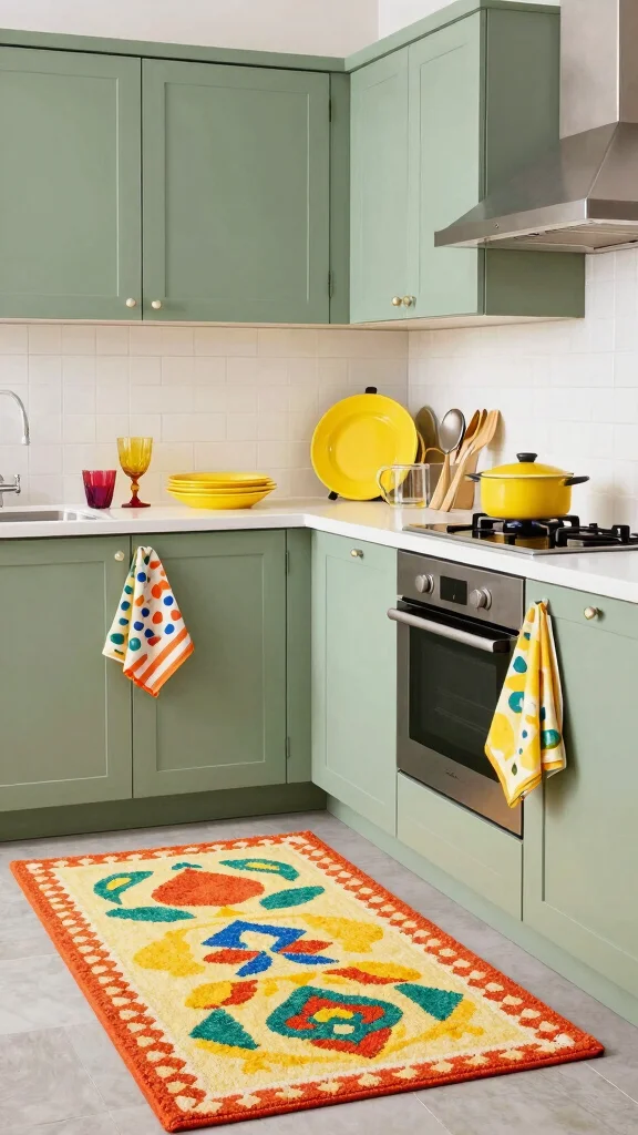 19 Sage Green Kitchens with White Cabinets That Always Look Good - 4. Playful Pops of Color 1