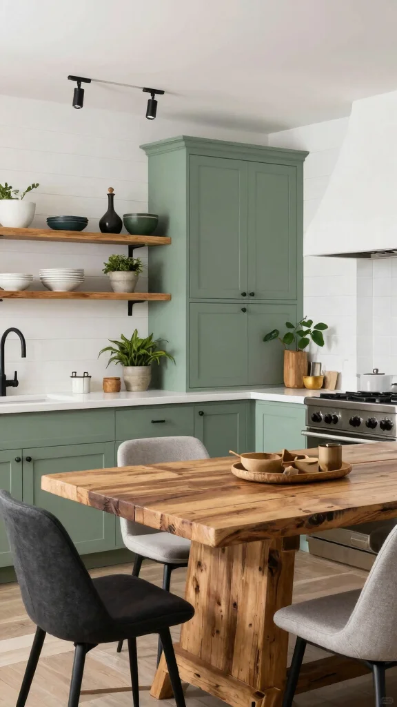 19 Sage Green Kitchens with White Cabinets That Always Look Good - 5. Modern Farmhouse Style 1