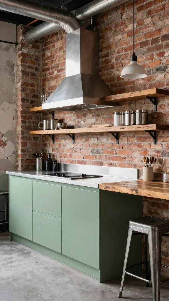 19 Sage Green Kitchens with White Cabinets That Always Look Good - 8. Chic Industrial Flair 1
