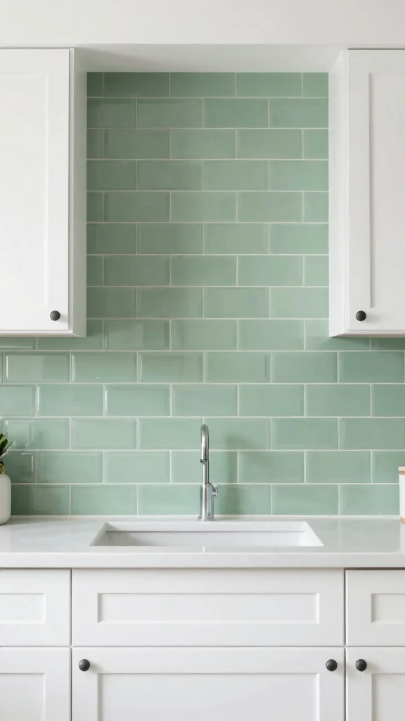 19 Sage Green Walls with White Cabinets: A Perfect Match - 17. Sage Green Backsplashes 1