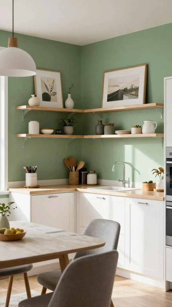 19 Sage Green Walls with White Cabinets: A Perfect Match - 6. Sage Green Accent Walls 1