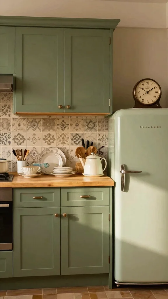19 Sage Green and Wood Kitchen Cabinets for a Trendy Upgrade - 11. Vintage Inspiration with Sage Green 1