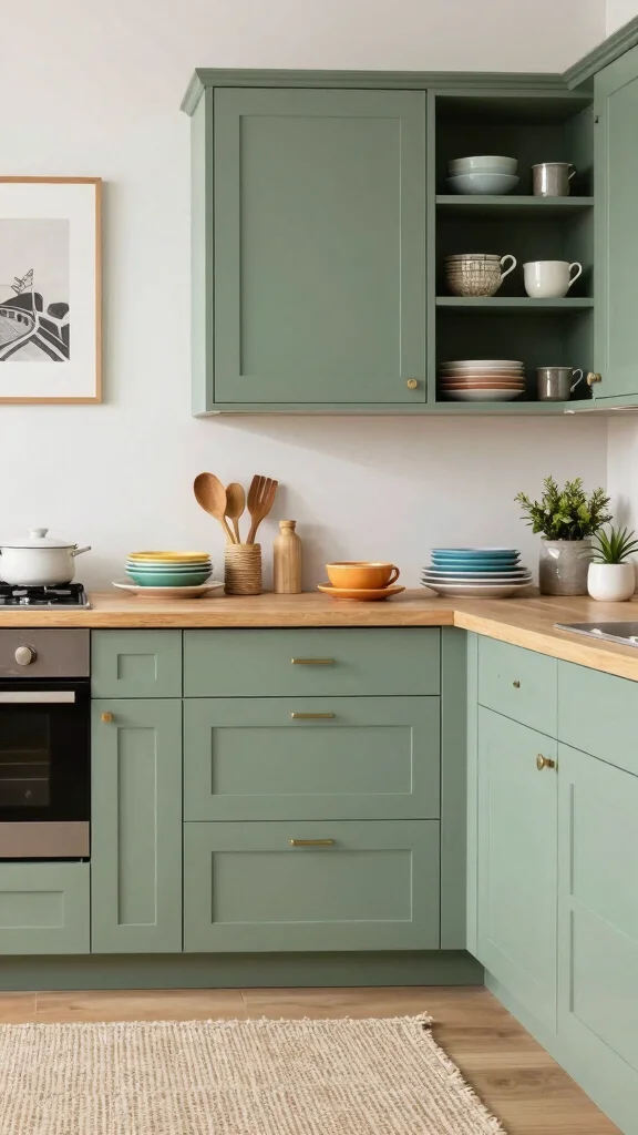 19 Sage Green and Wood Kitchen Cabinets for a Trendy Upgrade - 14. Stylish Accessories to Complement Sage Green 1