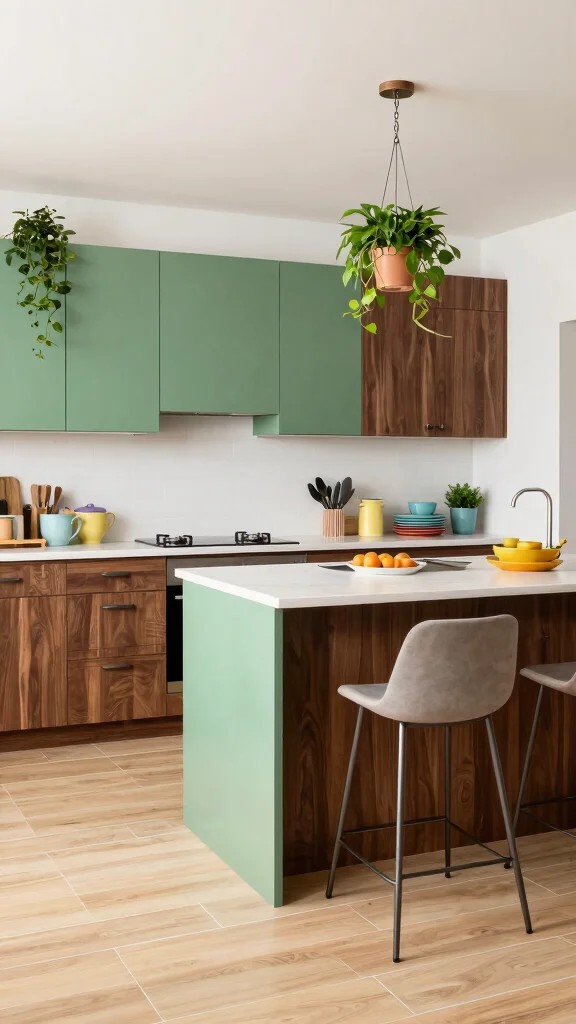 19 Sage Green and Wood Kitchen Cabinets for a Trendy Upgrade - 3. Two-Tone Kitchen Cabinets for a Bold Statement 1