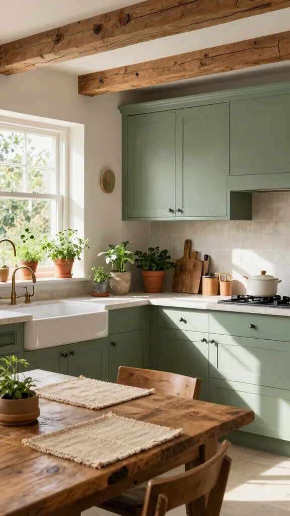 19 Sage Green and Wood Kitchen Cabinets for a Trendy Upgrade - 4. Integrating Natural Elements 1