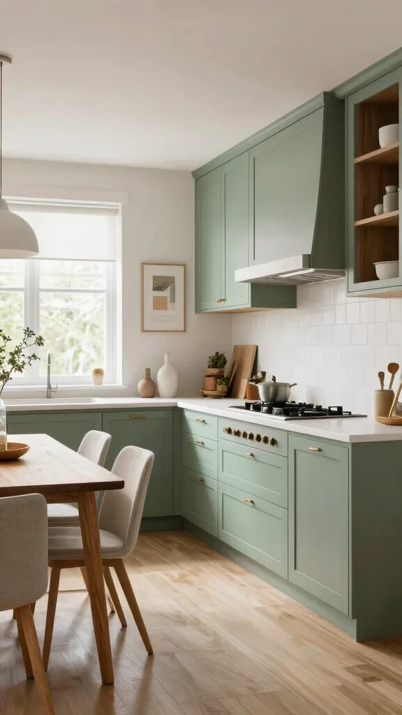 19 Sage Green and Wood Kitchen Cabinets for a Trendy Upgrade - 6. Open Concept Kitchen with Sage Green Accents 1